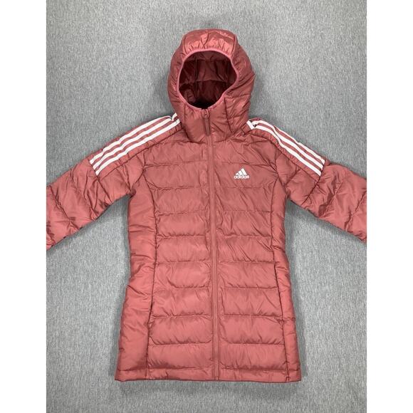 adidas Essentials Light Down Hooded Parka Jacket Wonder Red HK4620 Women's L - Picture 7 of 16